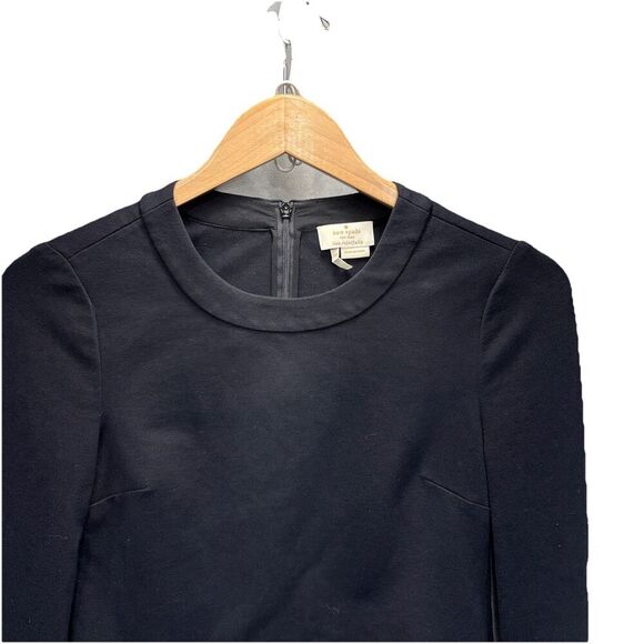 Kate Spade Black Ponte Knit Top 00 Long Sleeve Scallop Hem Zip Back Minimalist - Picture 4 of 12